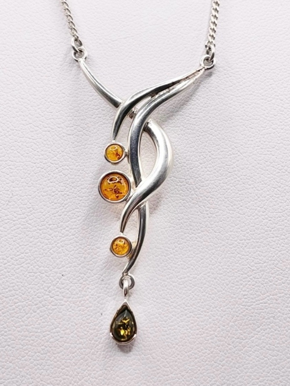 Sterling Silver Amber Drop Pendant Necklace